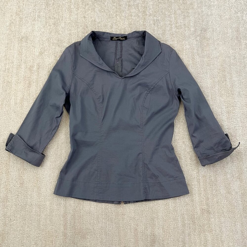 Laura Byrnes Pinup Couture Gray Cotton Collared Blouse Top M